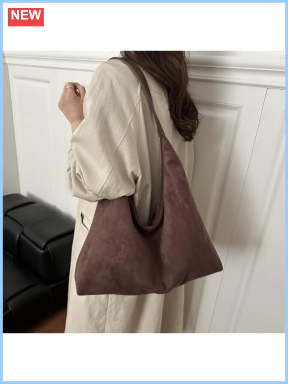 Faux Suede Large Slouchy Hobo Shoulder Bag Oversized Commute Tote Handbag
